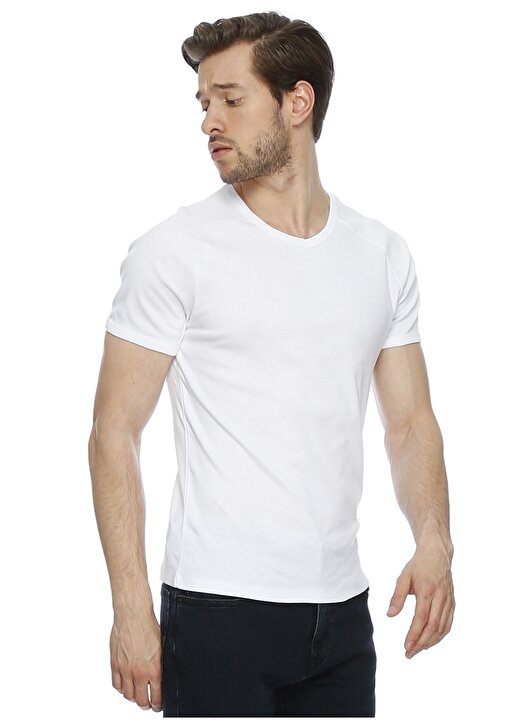 Mavi V Yaka Beyaz T-Shirt 3