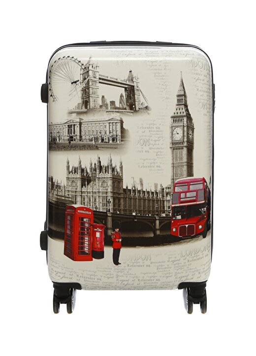 Ox Londra Desenli Çekçekli Kumaş Valiz 1
