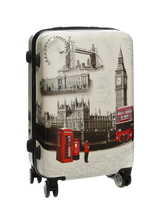 Ox Londra Desenli Çekçekli Kumaş Valiz 2