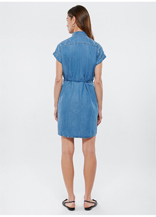 Mavi Kısa Kollu Kadın Denim Elbise 3