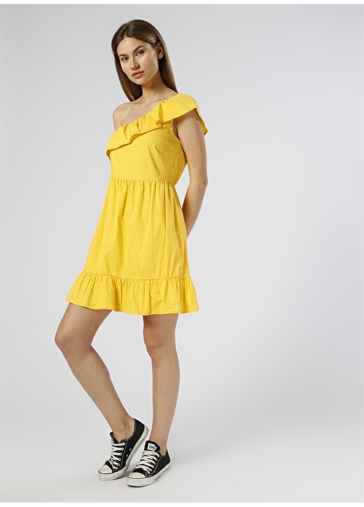 Vero Moda Tek Omuzlu Sarı Elbise 3