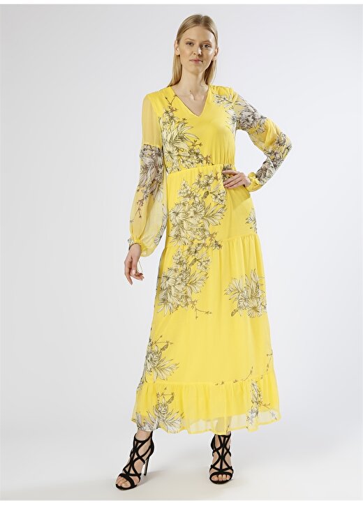 Vero Moda Çiçek Desenli Sarı Elbise 2