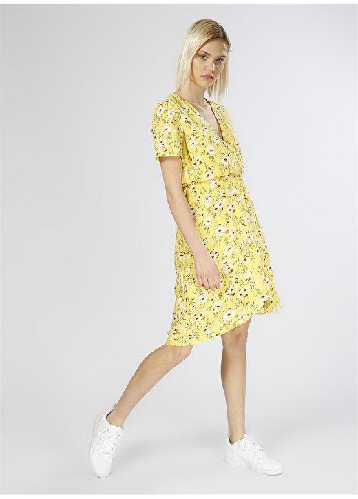 Vero Moda Desenli Kruvaze Sarı Elbise 2
