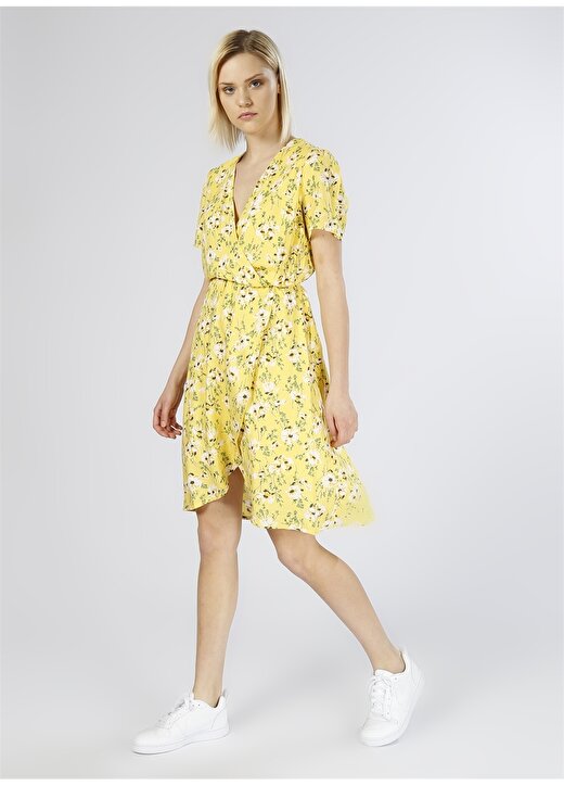 Vero Moda Desenli Kruvaze Sarı Elbise 3