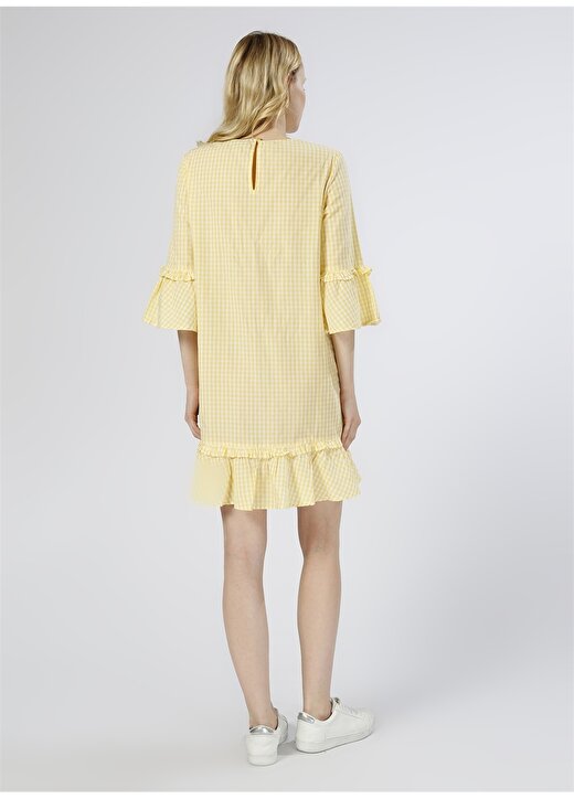 Vero Moda Kareli Sarı - Beyaz Elbise 4