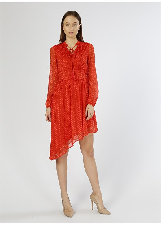 Vero Moda Puantiyeli Asimetrik Kırmızı Elbise 2