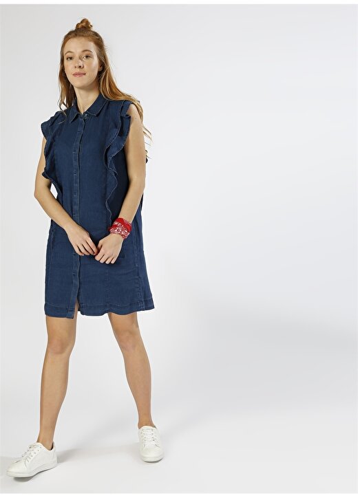 Vero Moda Fırfırlı Lacivert Elbise 2