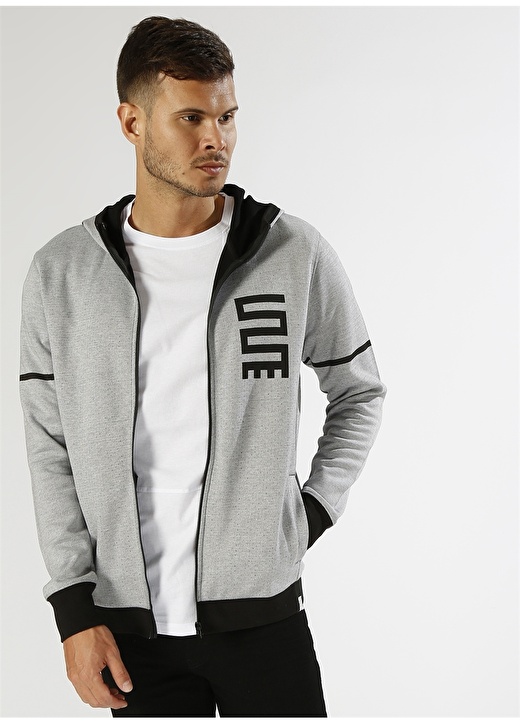 Jack & Jones Kapüşonlu Desenli Gri Sweatshırt 1