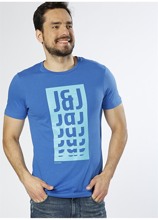 Jack & Jones Baskılı Saks Mavisi T-Shirt 3