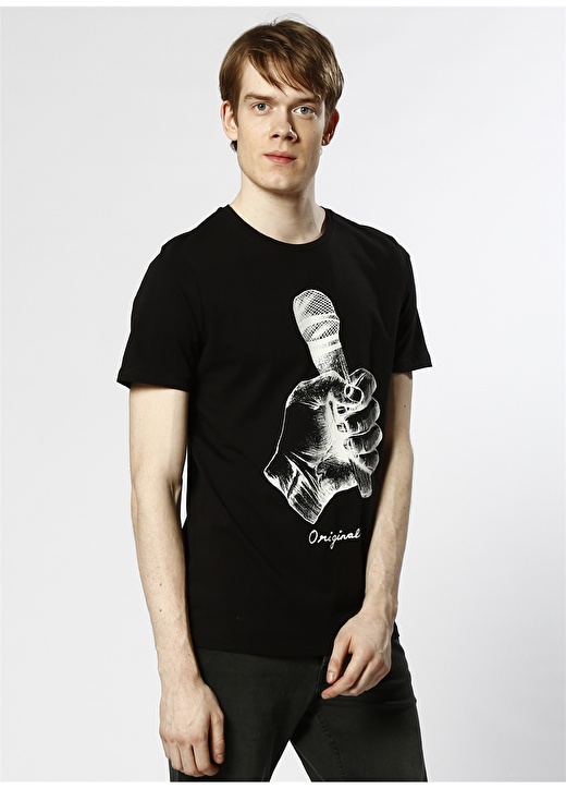 Jack & Jones Mikrofon Baskılı Siyah T-Shirt 3