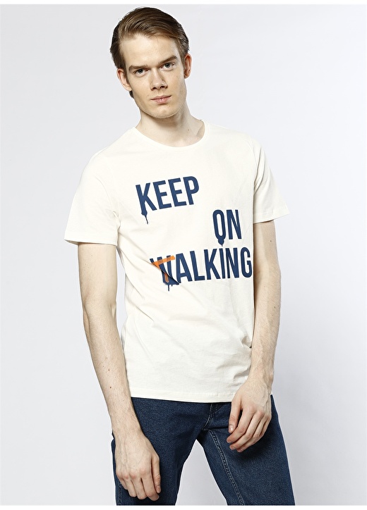 Jack & Jones Beyaz Bisiklet Yaka Baskılı T-Shirt 1