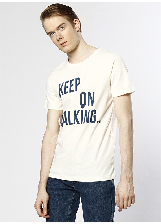 Jack & Jones Beyaz Bisiklet Yaka Baskılı T-Shirt 3