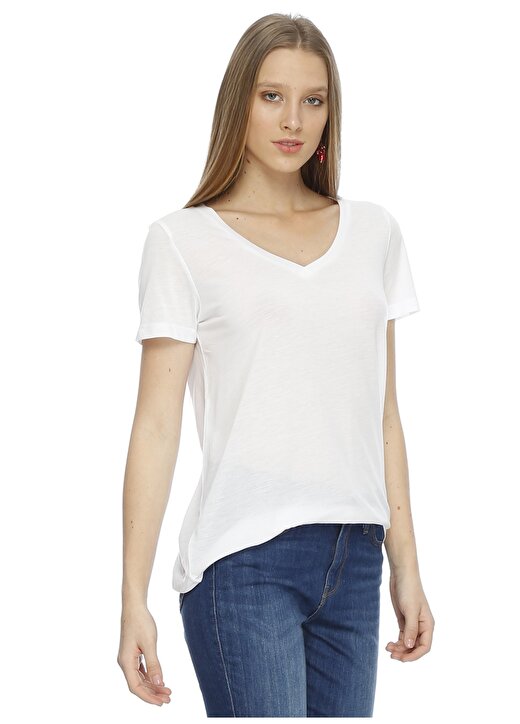 Vero Moda V Yaka Basic Beyaz T-Shirt 3