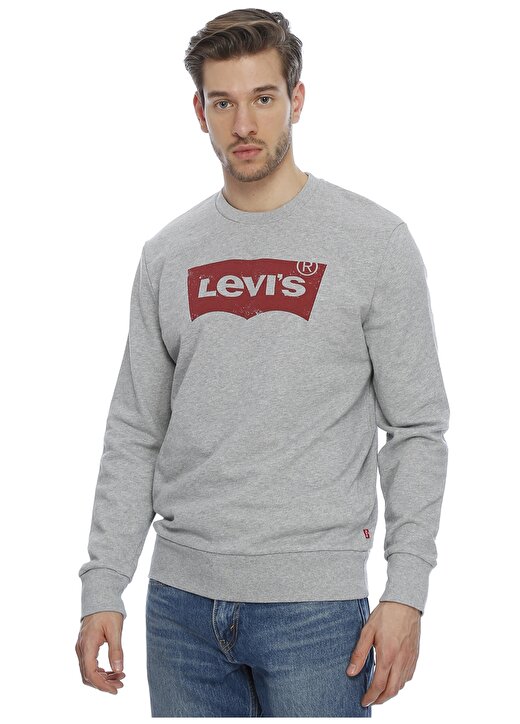 Levis 19492-0026 Bisiklet Yaka Standart Düz Gri Erkek Sweatshirt 1