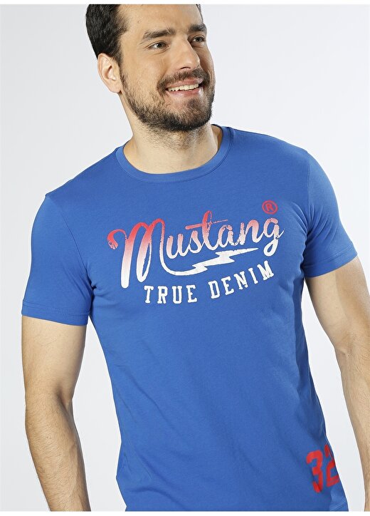 Mustang Baskılı Saks T-Shirt 3