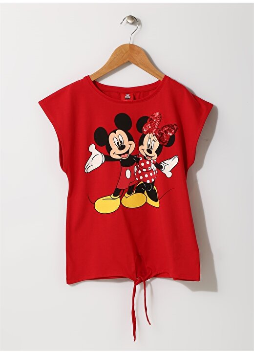 Limon Kız Çocuk Mickey - Minnie Mouse Baskılı Kırmızı T-Shirt 1