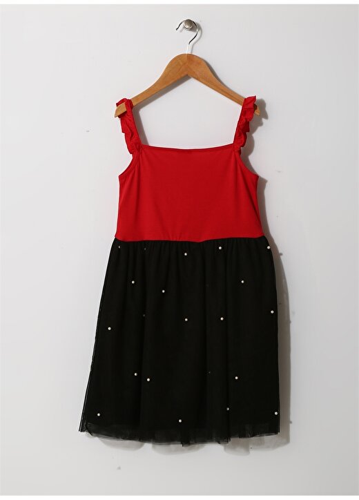 Limon Kız Çocuk Mickey Mouse Baskılı Kırmızı-Siyah Tüllü Elbise 2