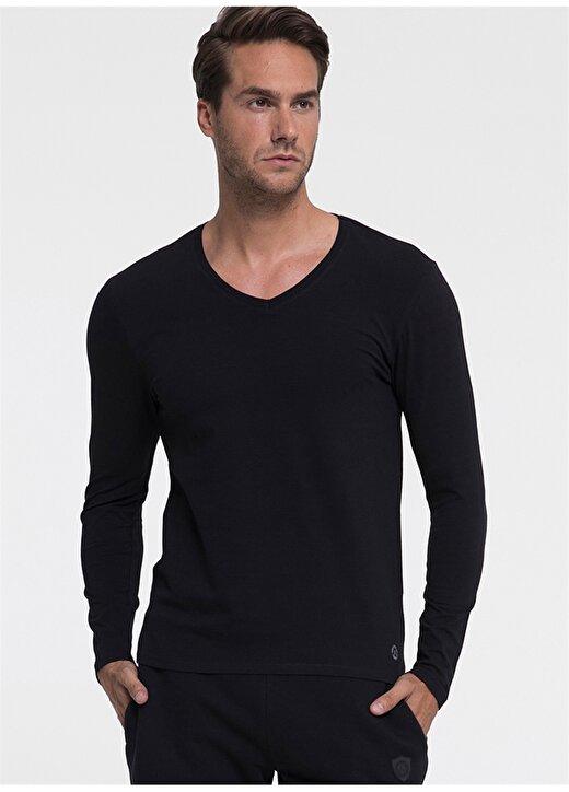 Loft Slim Fit Uzun Kol Siyah Erkek T-Shirt 1
