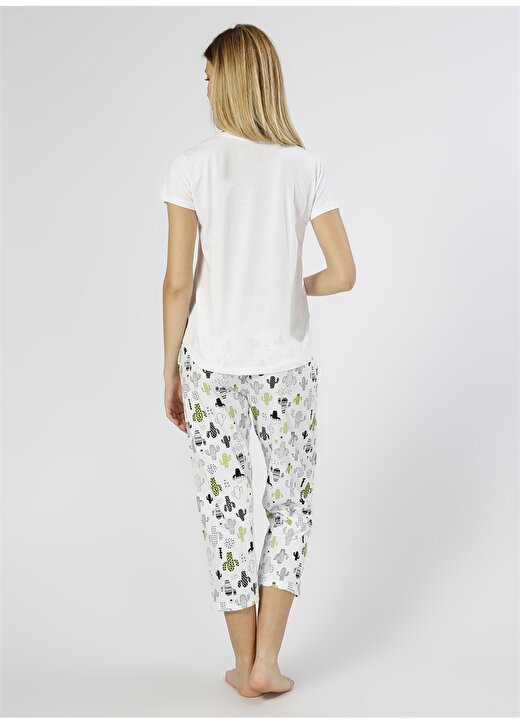 T-Box Kaktüs Desenli Beyaz Pijama Takımı 4