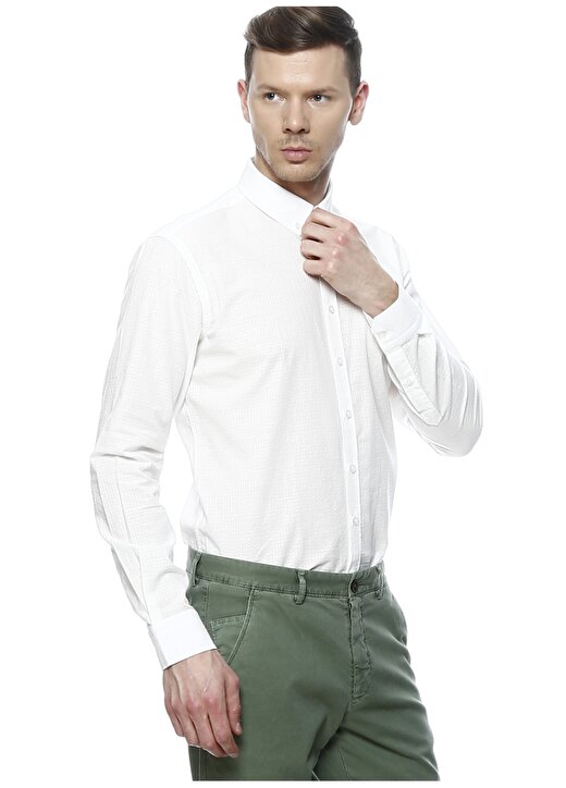 George Hogg Beyaz Modern Fit Kareli Gömlek 3