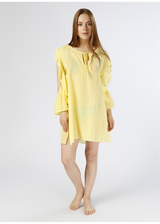 Limon Kol Detaylı V Yaka Sarı Kadın Plaj Elbisesi 1