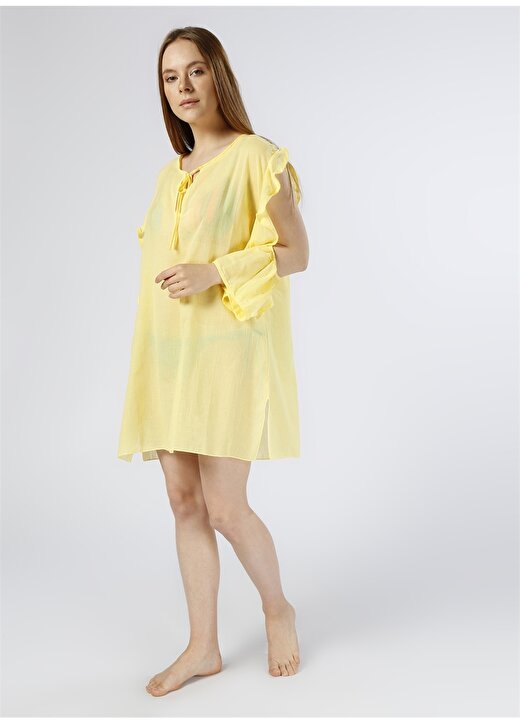 Limon Kol Detaylı V Yaka Sarı Kadın Plaj Elbisesi 2