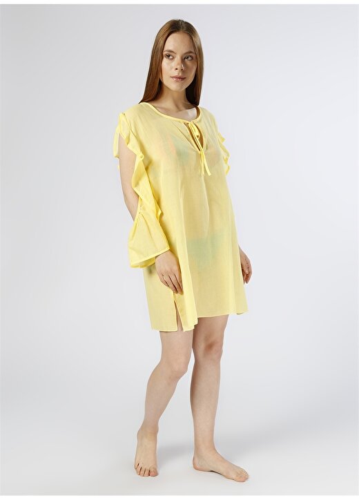 Limon Kol Detaylı V Yaka Sarı Kadın Plaj Elbisesi 3
