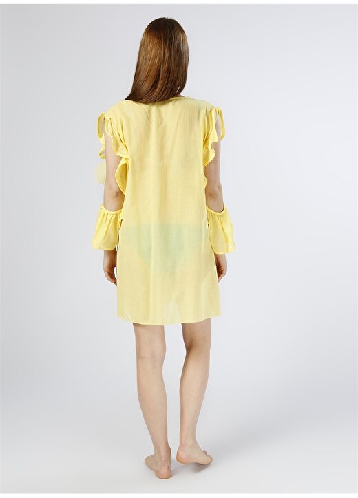 Limon Kol Detaylı V Yaka Sarı Kadın Plaj Elbisesi 4