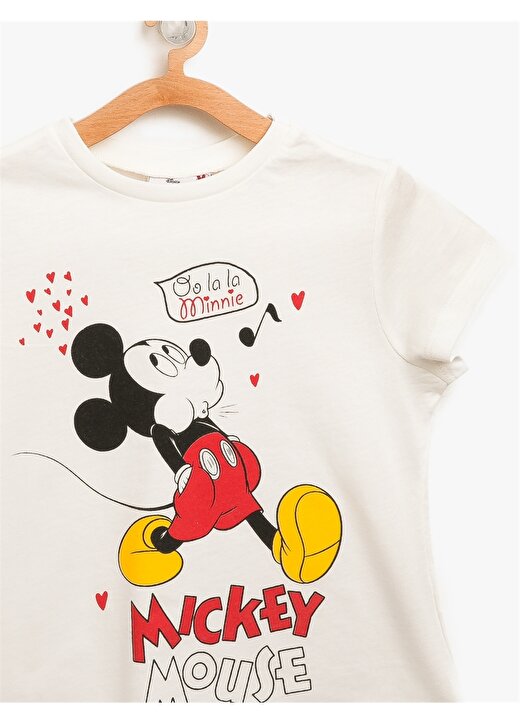 Koton Mickey Mouse Baskılı Ekru T-Shirt 3