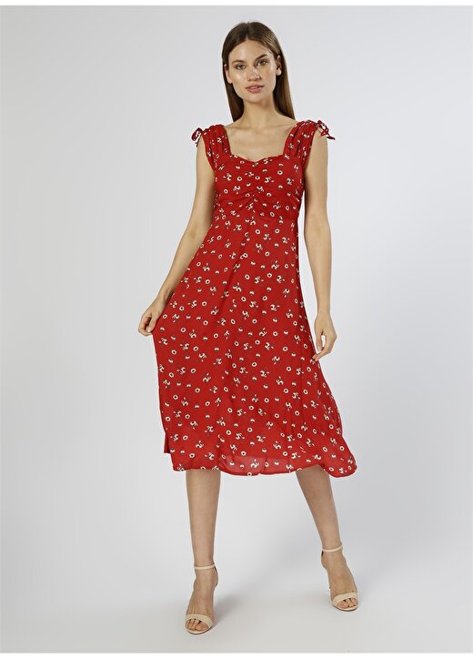 Koton Çiçek Desenli Kırmızı Elbise 2