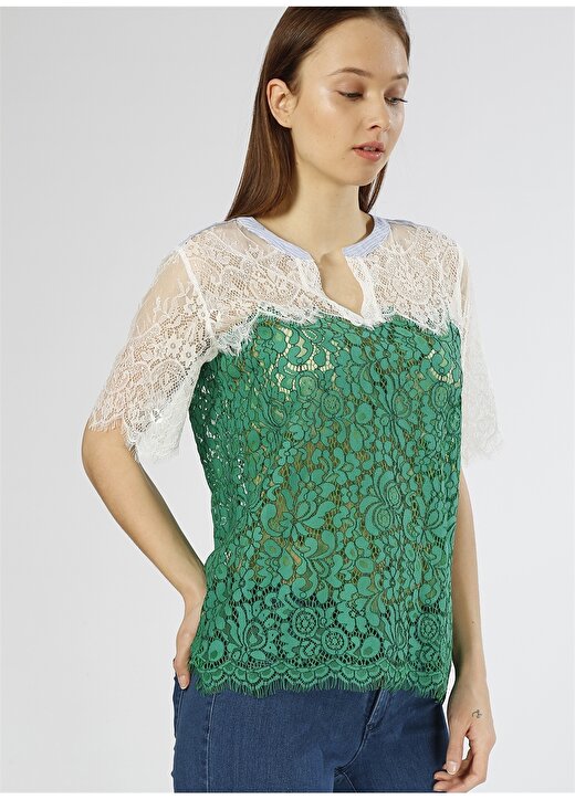İpekyol Dantelli Yeşil-Beyaz Bluz 4