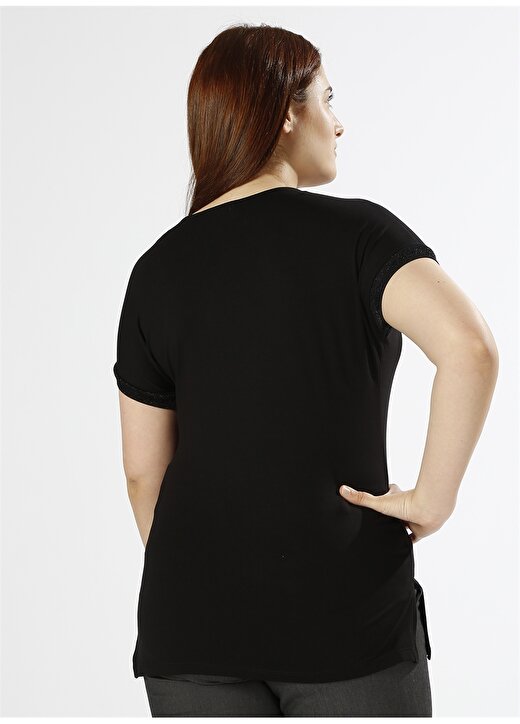 Ekol Yaka Detaylı Siyah T-Shirt 4