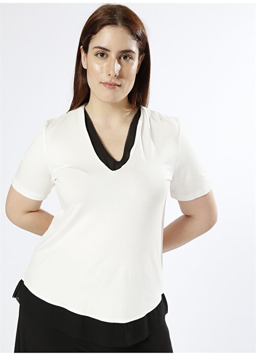 Ekol Tül Detaylı Siyah - Beyaz T-Shirt 3