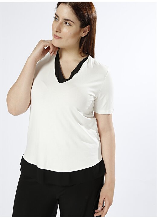 Ekol Tül Detaylı Siyah - Beyaz T-Shirt 1