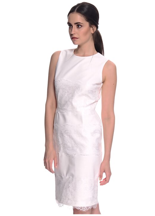 House Of Camellia Dar Kesim Beyaz Kadın Elbise 3