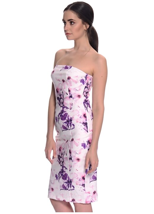 House Of Camellia Straplez Çiçek Desenli Kadın Midi Gece Elbisesi 3