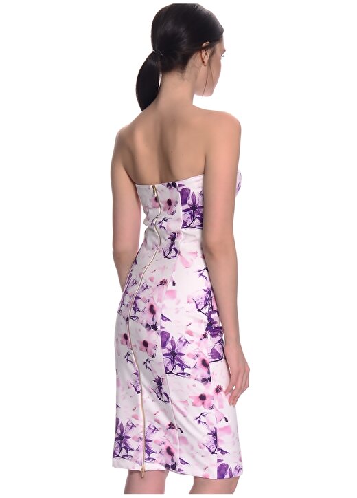 House Of Camellia Straplez Çiçek Desenli Kadın Midi Gece Elbisesi 4