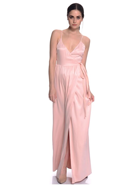 House Of Camellia V Yaka Askılı Pudra Kadın Uzun Gece Elbisesi 1