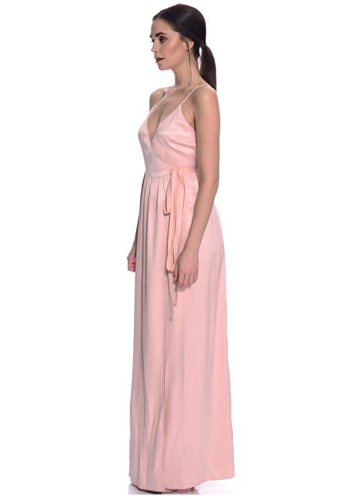 House Of Camellia V Yaka Askılı Pudra Kadın Uzun Gece Elbisesi 2