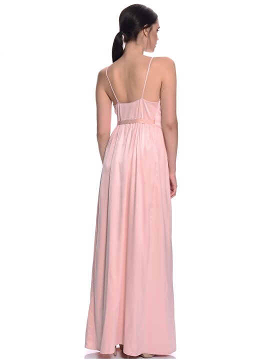 House Of Camellia V Yaka Askılı Pudra Kadın Uzun Gece Elbisesi 3
