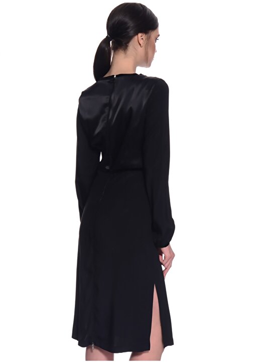 House Of Camellia Yuvarlak Yaka Yırtmaçlı Siyah Kadın Gece Elbisesi 2