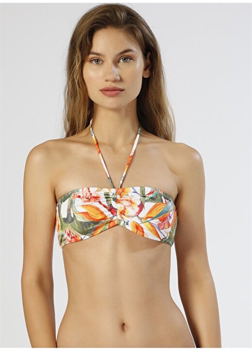 T-Box Çiçek Desenli Turuncu Bikini Üst 2