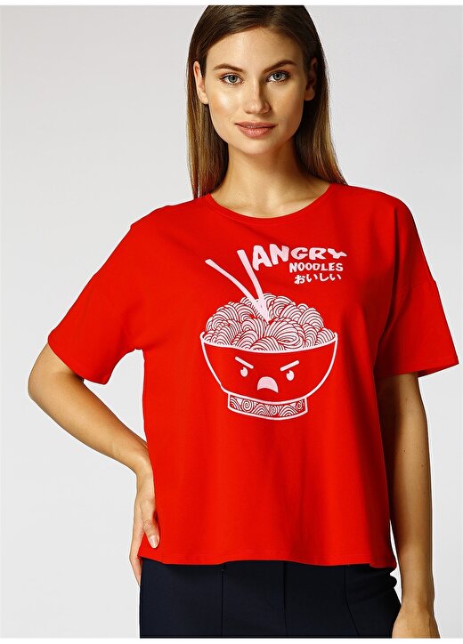 Only Baskılı Kırmızı T-Shirt 2