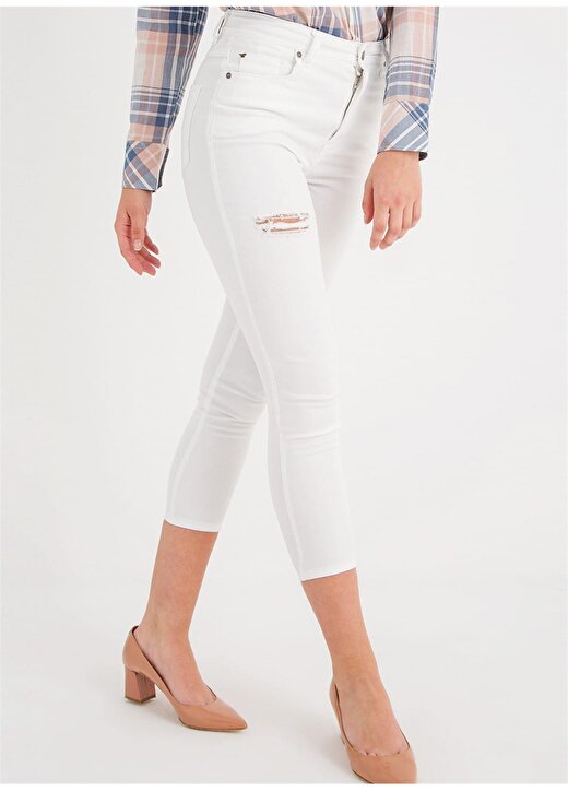 Mustang Yüksek Bel Dar Paça Skinny Fit Düz Beyaz Kadın Denim Pantolon 3