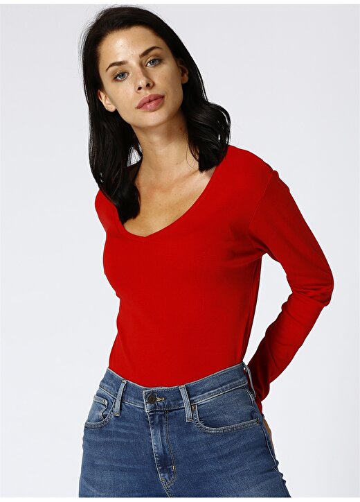 Limon Kadın V Yaka Kırmızı T-Shirt 3