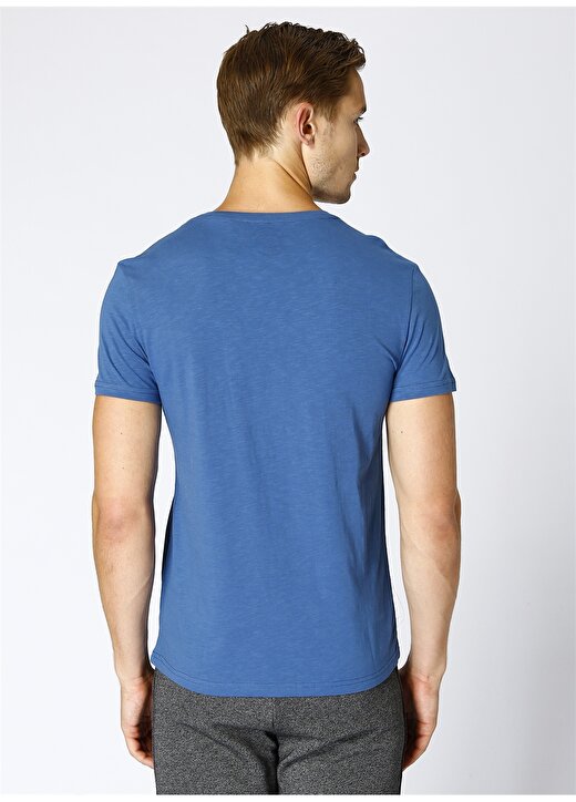 T-Box Erkek Bisiklet Yaka Yazılı Mavi T-Shirt 4