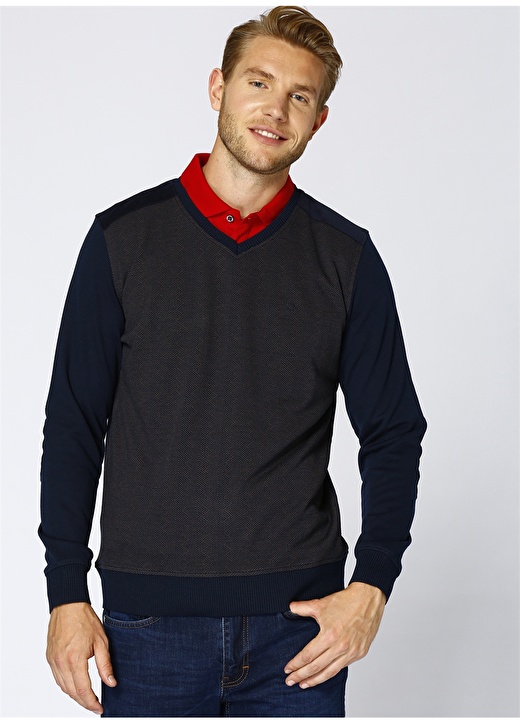 Cotton Bar Erkek V Yaka Kahve Sweatshirt 1