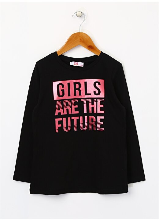 Pink&Orange Kız Çocuk Yazılı Siyah T-Shirt 1