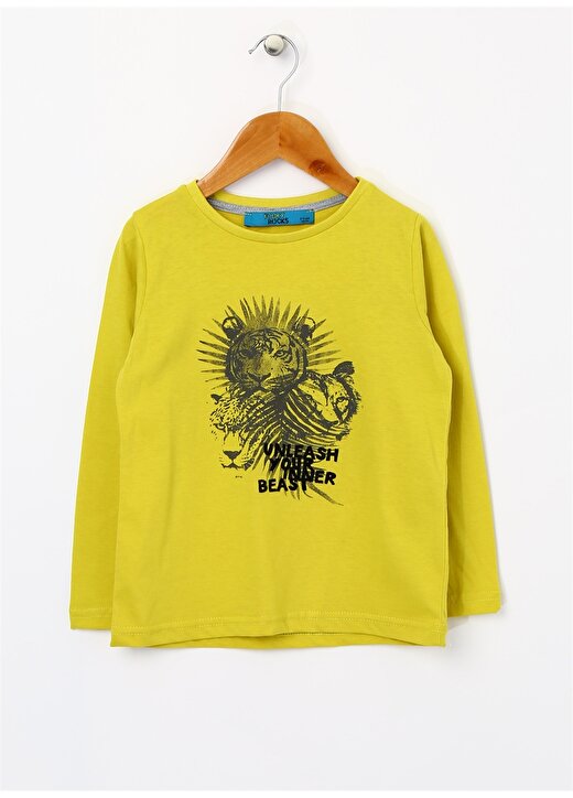 Funky Rocks Erkek Çocuk Bisiklet Yaka Baskılı Sarı T-Shirt 1