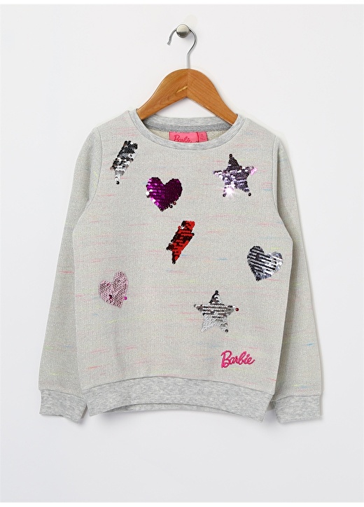 Barbie Kız Çocuk Baskılı Bisiklet Yaka Füme Melanj Sweatshirt 2